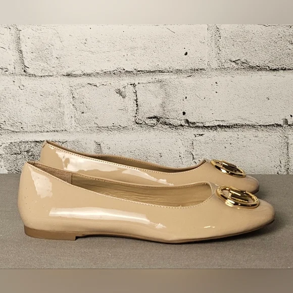 Michael Kors Fulton Nude Patent Leather Ballet Flats Gold MK Logo 6M - Picture 4 of 14